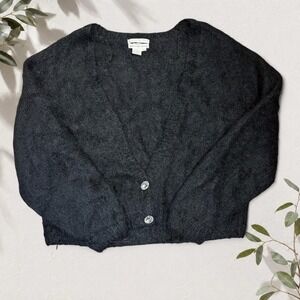 Jennifer Reed Black Mohair Hand Knit Rhinestone Button Cardigan Sweater Size M